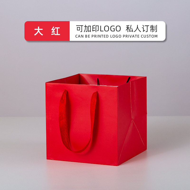 Picture of Flower Tote Bag Square Paper Bag Potted Baking Cake Wedding Candy Gift Bag Paper Bag Wholesale Printable logo