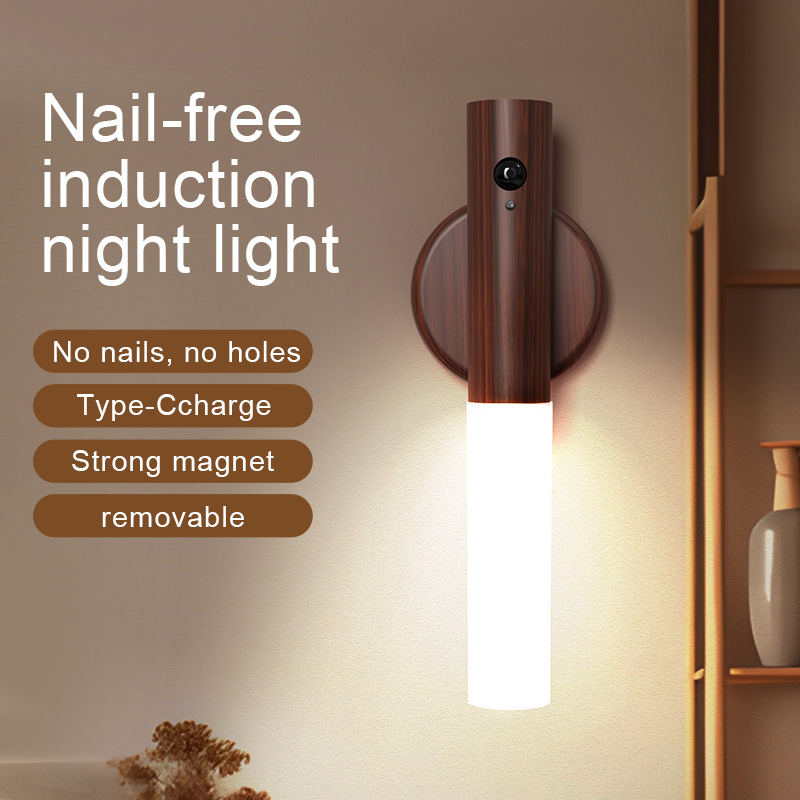 Cross-Border Intelligent Human Body Sensor Lamp Bedside Bedroom Cabinet Stairs Automatic Light Control Magnetic Charging Mini Night Light
