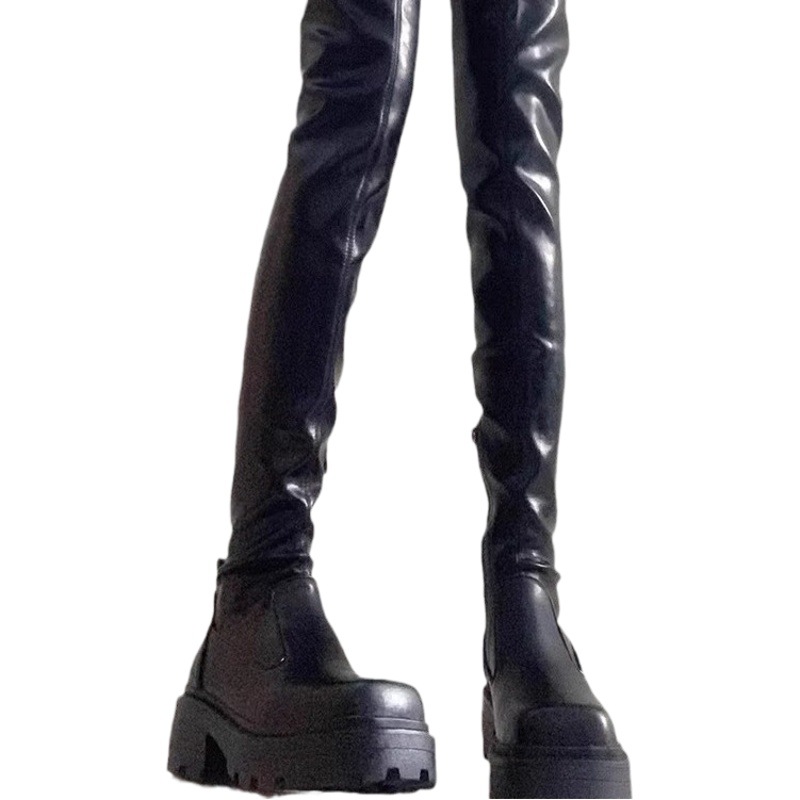Over-The-Knee Boots for Women 2024 Autumn and Winter Suede High Boots with Thick Soles and Chunky Heels, Designed for Petite Figures, Fleece-Lined for a Slimming Effect, Thickened and Fleece-Lined