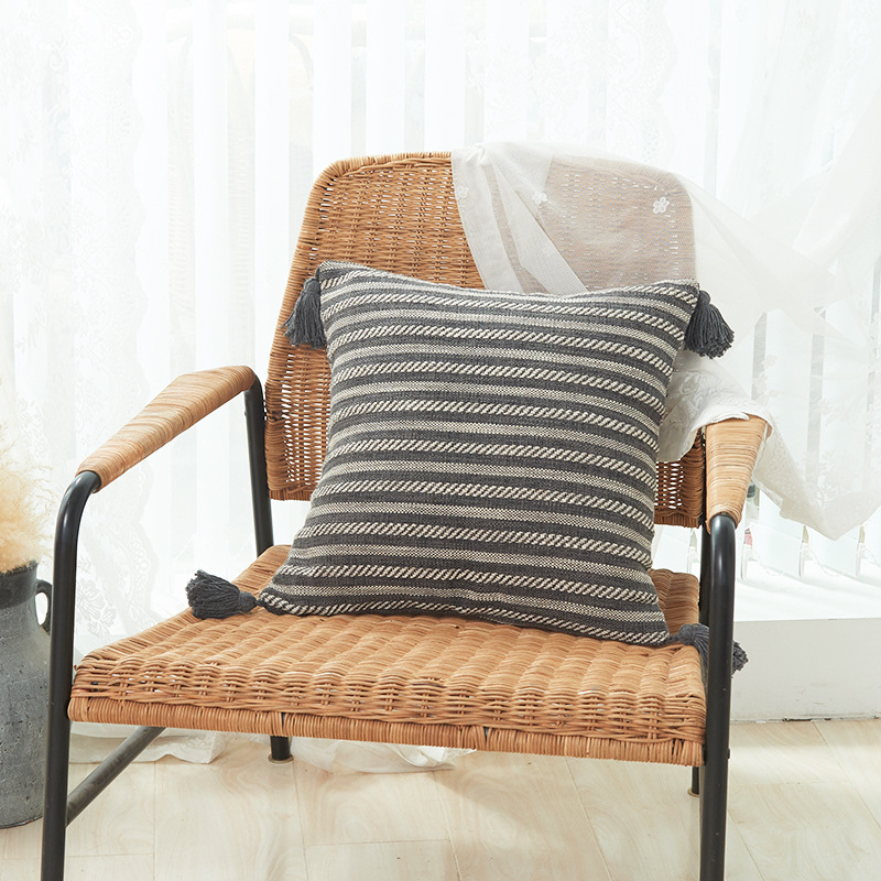 Picture of Xu Ai Thickened Cotton and Linen Texture Striped Plaid Multicolor Tassel Fashion Sofa Cushion Cover Factory in stock