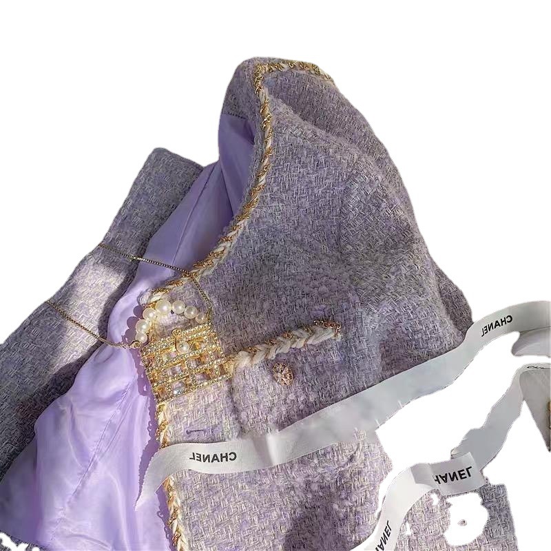 Tweed Style Lavender Purple Tweed Short Outwear for Women Autumn and Winter 2024 New High-End Fashion This Year's Popular Color