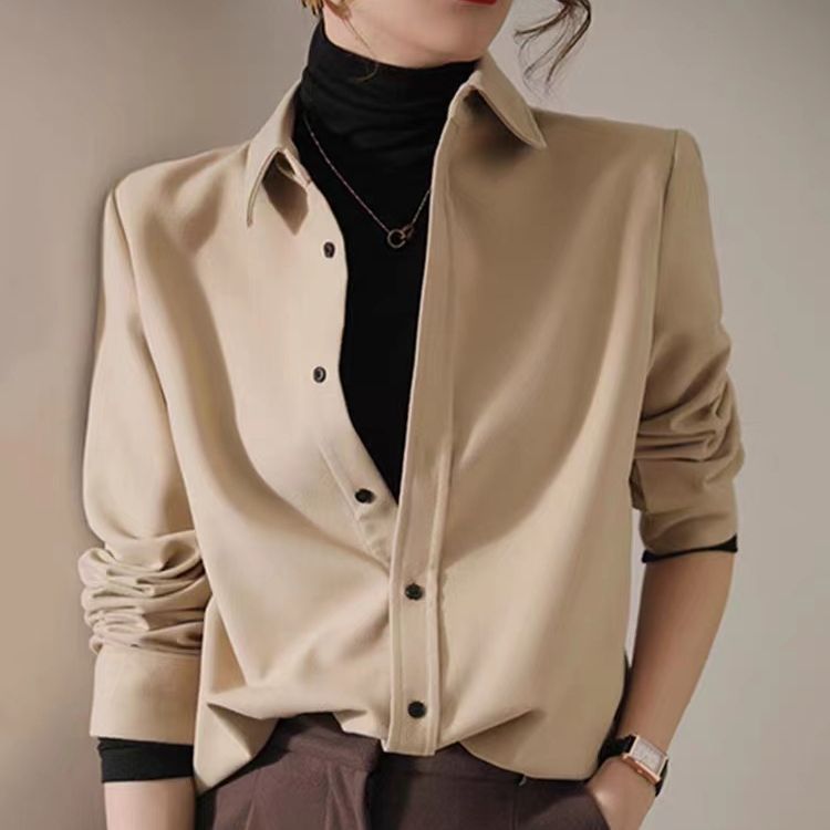 Picture of Vintage Hong Kong Style Sanding Thickened Stacked Shirt Women's Fashion Commuting Loose Slimming Long Sleeve Outer Shirt