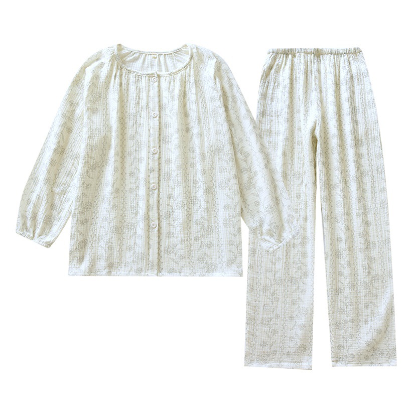 Japanese sweet floral loose cotton yarn women's pajamas long sleeve home wear suit loose cotton yarn trousers home wear