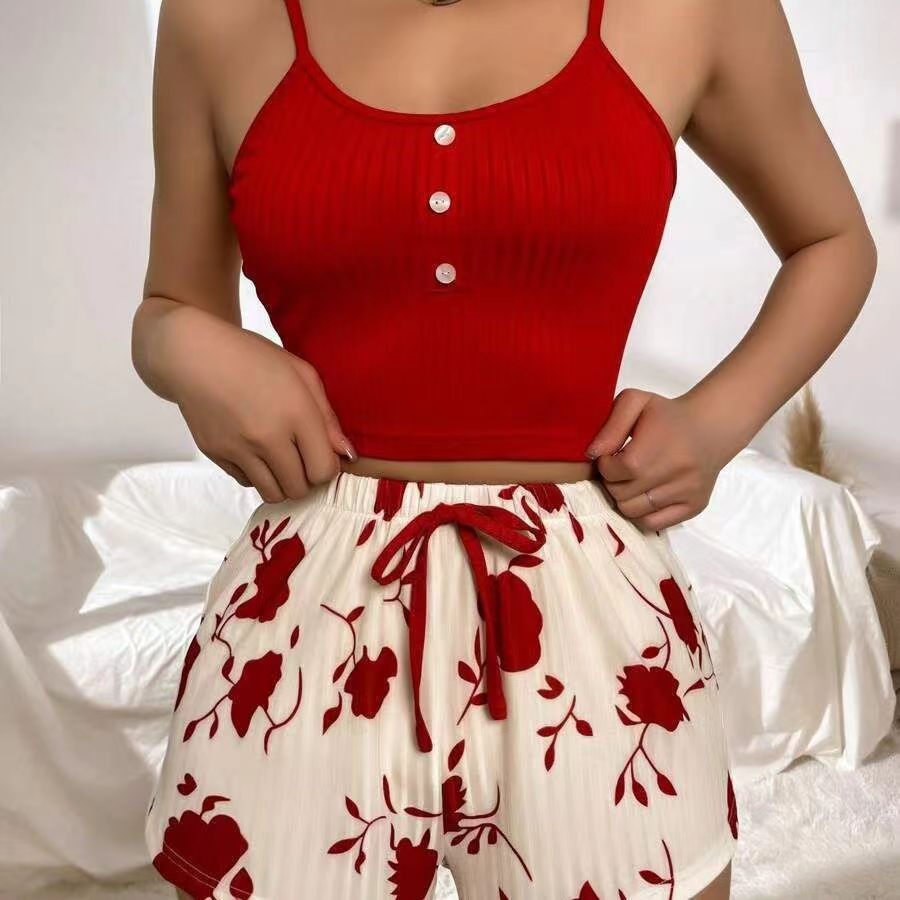 Sweet Temperament Suspender Pajamas Women's Suit European and American Summer New High-End Colorful Shorts Large Size Home Clothes