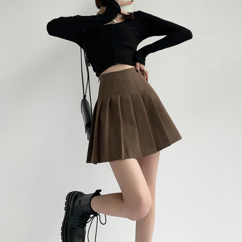 Pleated skirt women's spring and summer black skirt jk plus size high waist slimming a-line small chubby girl skirt autumn