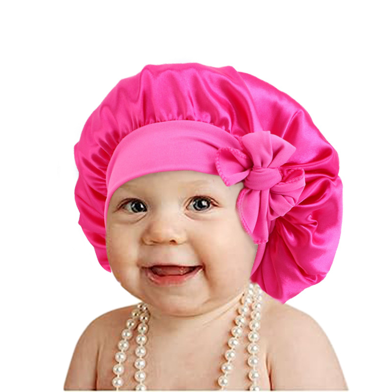 Picture of Children's milk silk ribbon headscarf hat baby satin nightcap knotted shower cap JDKB-21B