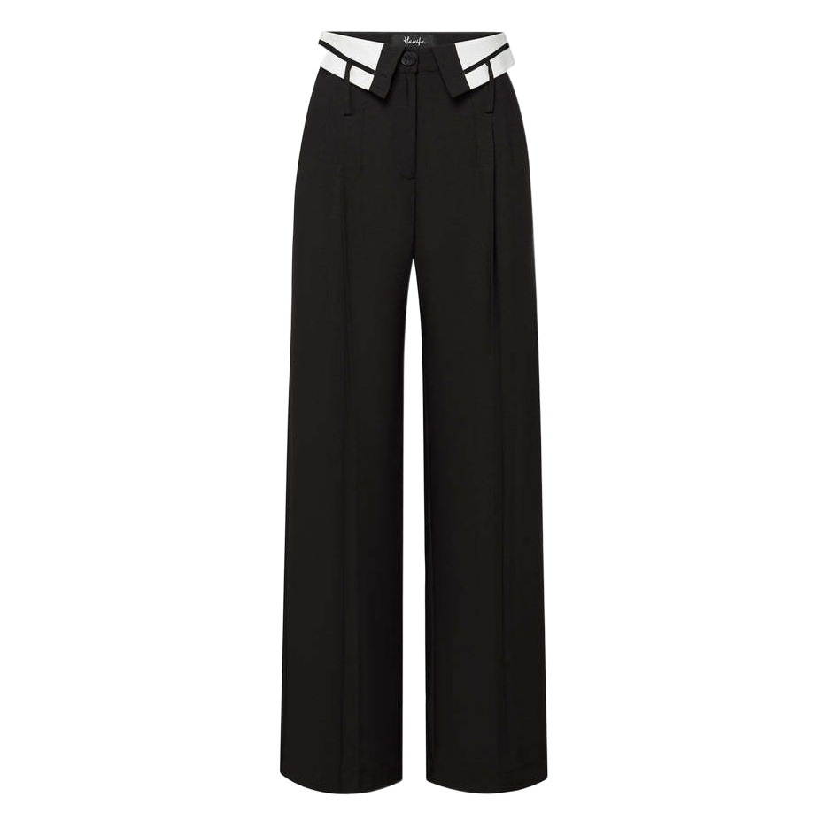 Spring American Style Retro Dagging Women's Pants Loose Slimming Lapel Design Straight Leg Wide Leg Pants Ins