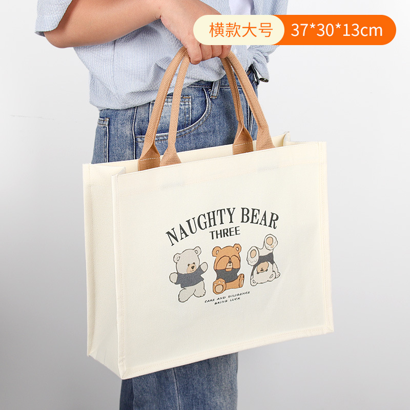 Picture of Canvas Bag Custom Bear Tote Bag for Female Students Stereo Canvas Bag Custom Ribbon Printed Logo Canvas Small Tote Bag