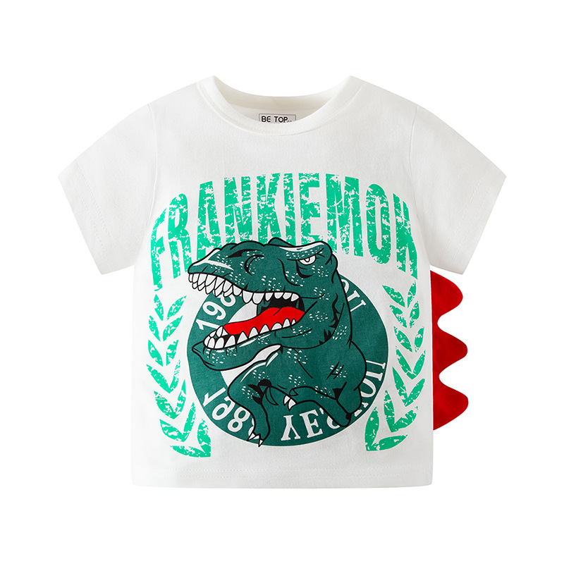 Picture of 2025 New Kidsren's Clothing Boys Short-Sleeved T-Shirt Summer Kidsren's Half-Sleeved Pure Cotton Summer Clothing Stereo Dinosaur One Piece Drop Shipping