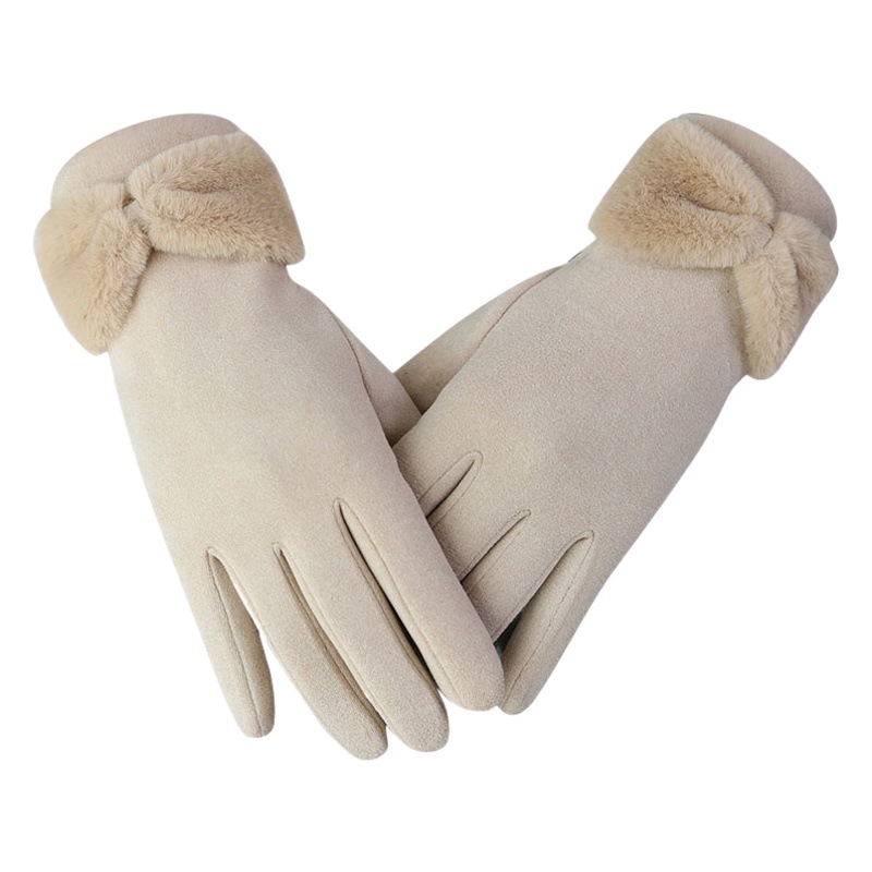 Gloves women's winter new fleece-lined warm cute Korean version of De Rong touch screen gloves riding driving ski factory wholesale