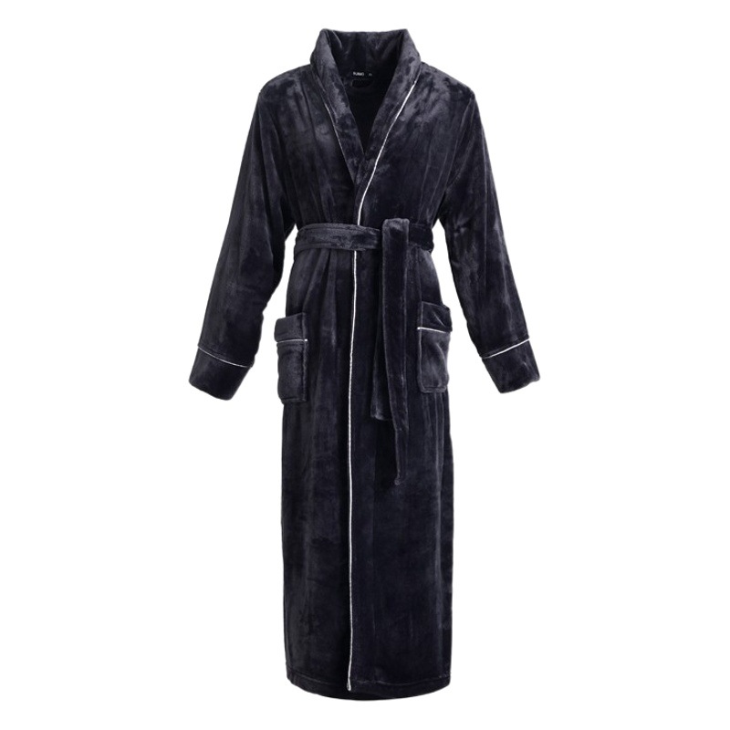 End of the Year ins Flannel Nightgown Men's Simple Large Size Coral Fleece Bathrobe for Couple Women's Autumn and Winter Long Thick