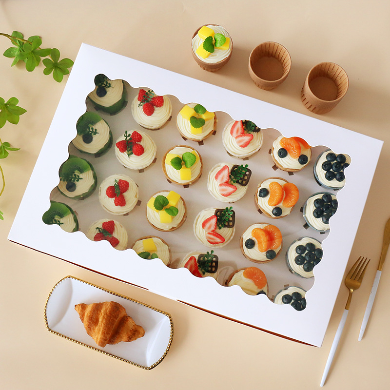 24 Cupcake Packaging Box Wholesale Baked Snow Mei Niang Kraft Paper Muffin Box Cup Egg Tart Packaging Box
