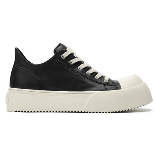 [Brilliance Yu Same Oreo] Black and White Cowhide Heel Increase Milk Fragrance Thick Bottom JUMBO Board Shoes for Men and Women
