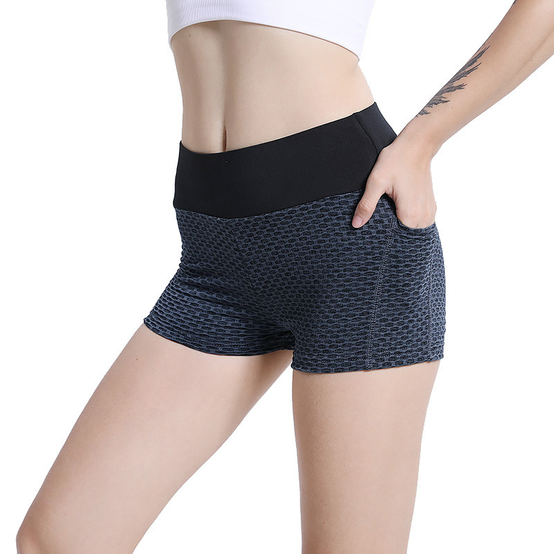 Picture of Honeycomb Yoga Shorts Women's High Waist Hip Lifting Sports Fitness Yoga Shorts Peach Butt Honeycomb Pocket Yoga Pants