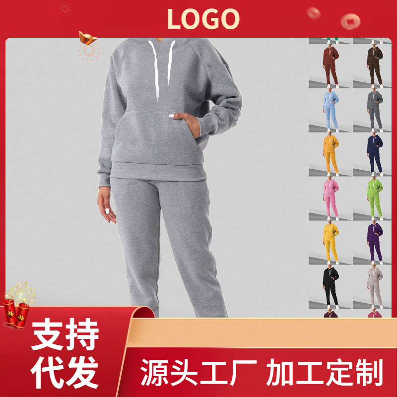 2024 autumn and winter Amazon cross-border new loose plus size suit casual fashion fleece-lined sweater two-piece batch