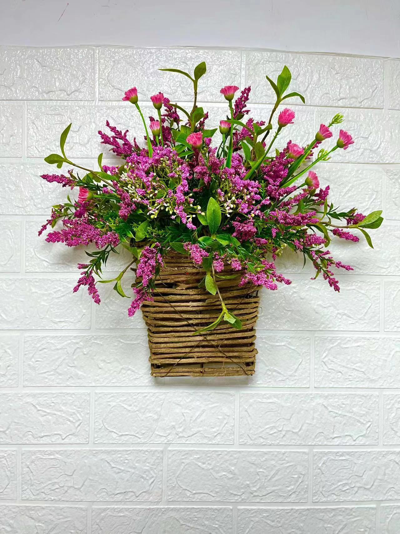 Picture of Zonghong Spring and Summer Pink Berries and Wild Flower Door Hanging Basket Garland Home Decoration Wild Flower Door Hanging Basket Rattan Basket