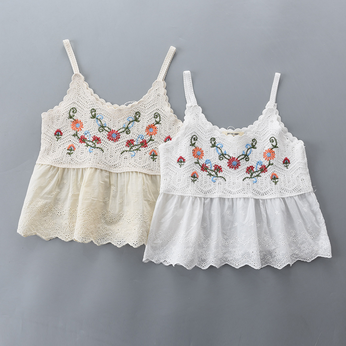 Summer Korean-style Mori Daisy Crochet Hollow Embroidery Lace Stitching Short Camisole Women's Top