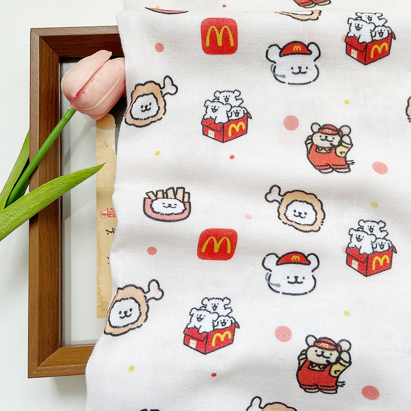 Cotton Fabric Maternal and Infant Grade Double-layer Yarn Fabric McDonald's Puppy Print Baby Clothing Pajamas Fabric