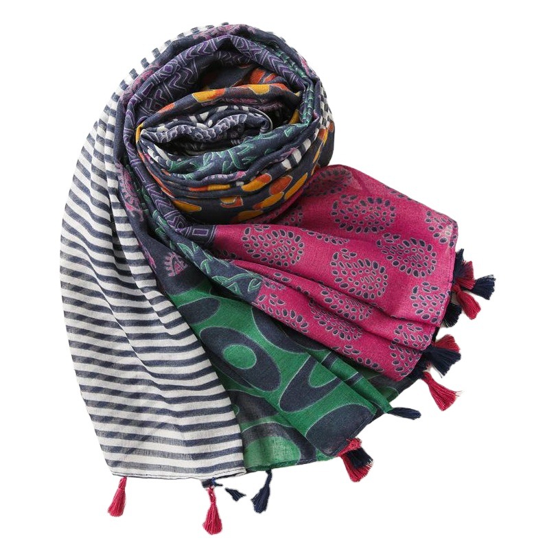 Foreign trade export original single ethnic wind plant flower contrast color cotton and linen scarf silk scarf travel sunscreen shawl ladies