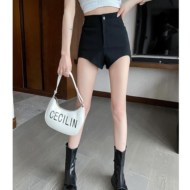 Trousers Hot Girl Trendy A- word Spring and Autumn Suit Shorts Women's Irregular Ultra-short Hot Slim-fit High Waist Small Black
