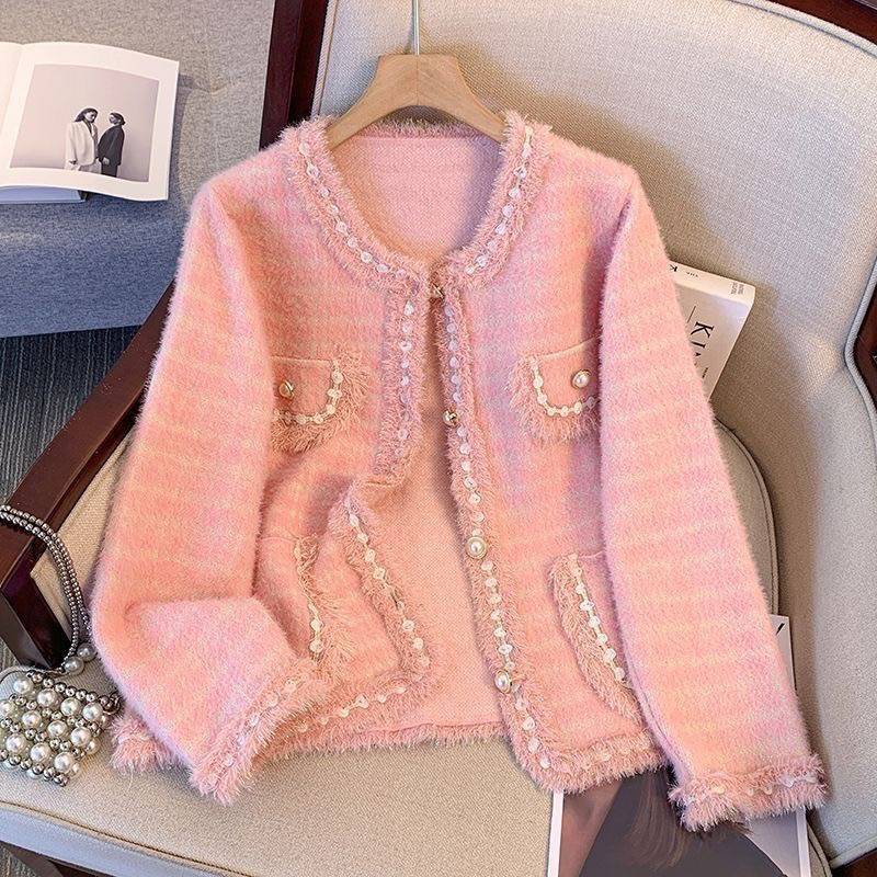 Coat Western Style Spring Women's Imitation Mink Knitted 2025 New Style Fragrant Style Elegant Socialite Cardigan Top