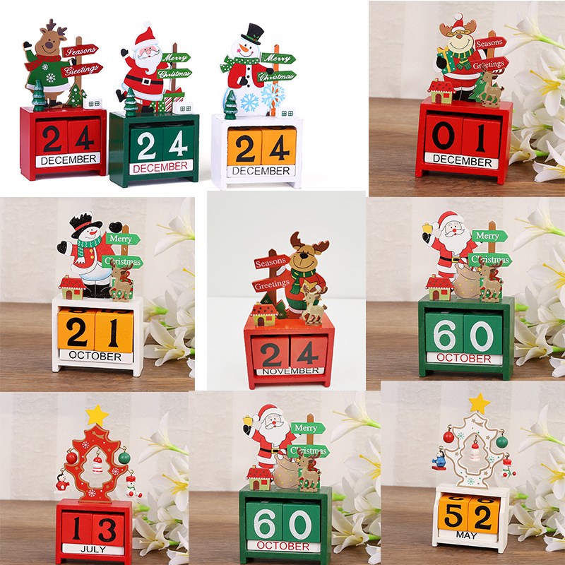 Wooden Christmas Calendar Ornaments Crafts Christmas Gifts Wooden Santa Claus Snowman Elk Calendar