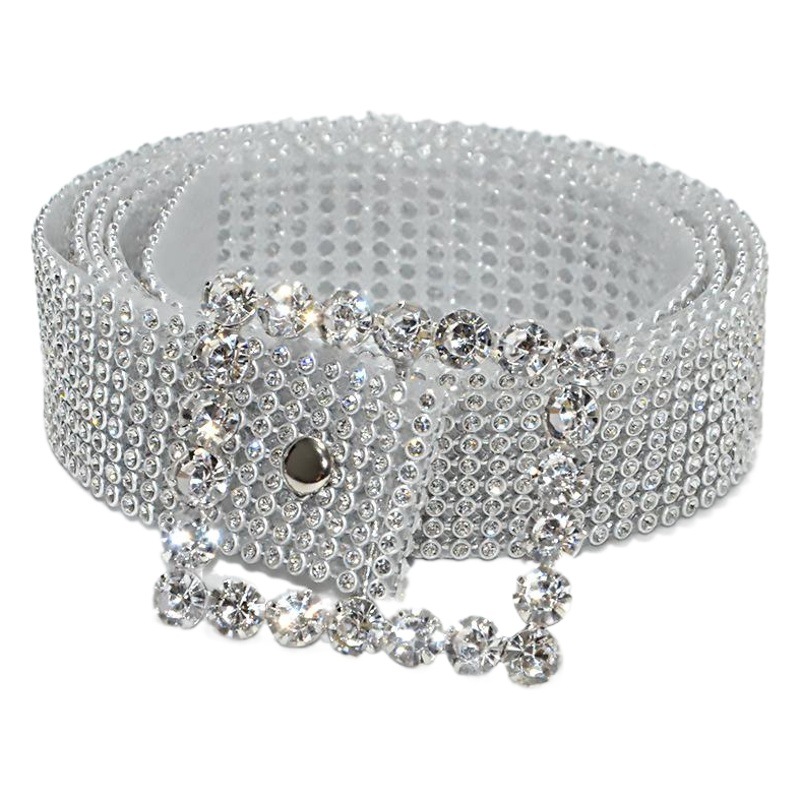 Cross-border ladies shining diamond belt Women's European and American fashion Joker full rhinestone inlay pvc belt wholesale