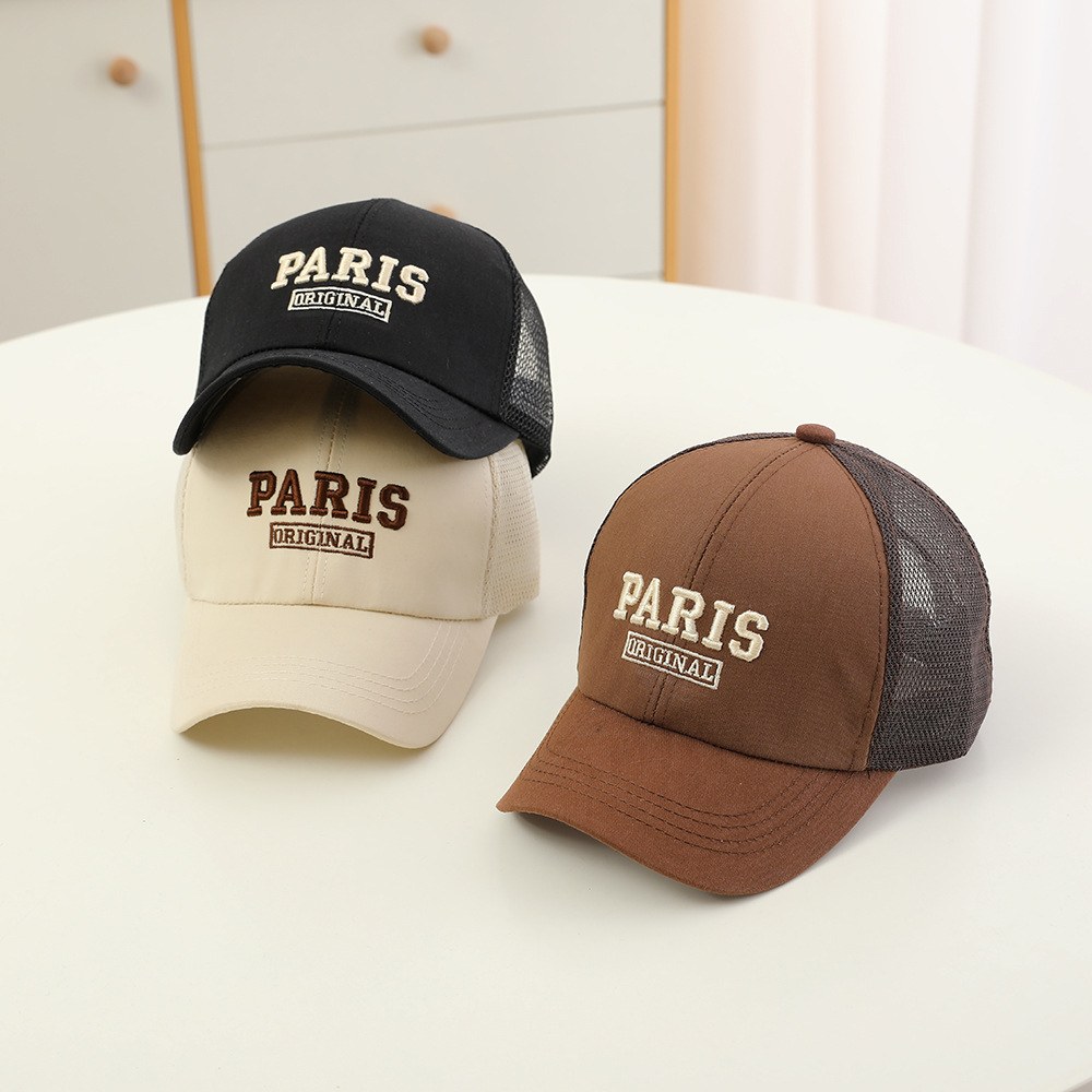 PARIS embroidery letter children's hat summer boys sunshade baseball cap girls breathable sunscreen duck tongue net cap