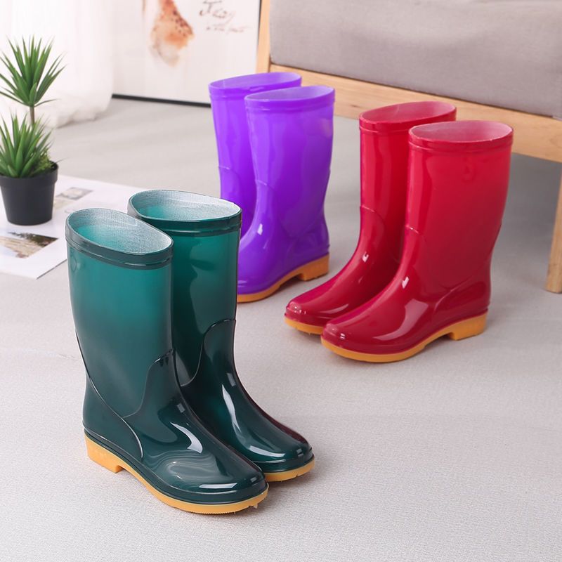 New ladies adult rain boots high tube mid tube waterproof non-slip rubber shoes with cotton warm kitchen car wash work rain boots
