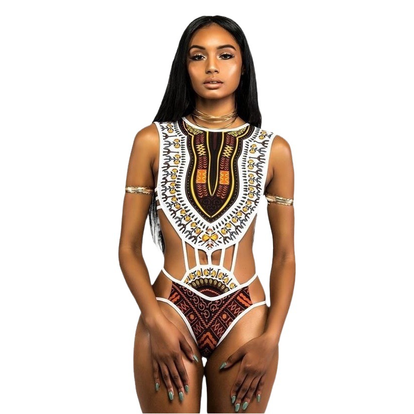 Cross-border New Swimsuit European and American Ethnic Style Floral Multi-belt Zipper AliExpress Swimsuit for Women