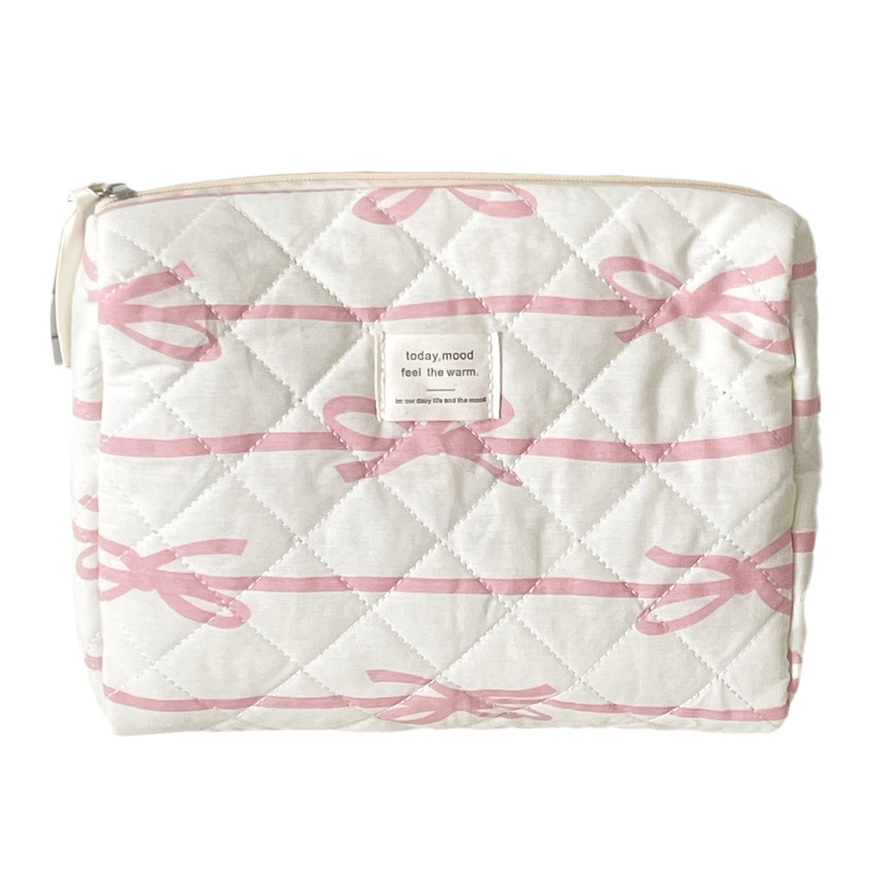 Picture of Cross-border Pink Line Bow Makeup Bag Student Portable Large Capacity Quilted Sweet Hand Wash Bag