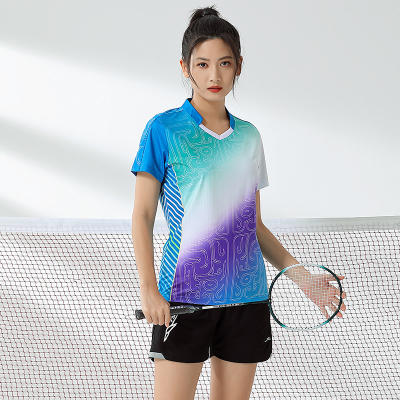 Picture of New badminton clothes suit men's quick-drying women's short-sleeved volleyball tennis table tennis clothes summer sports printing number