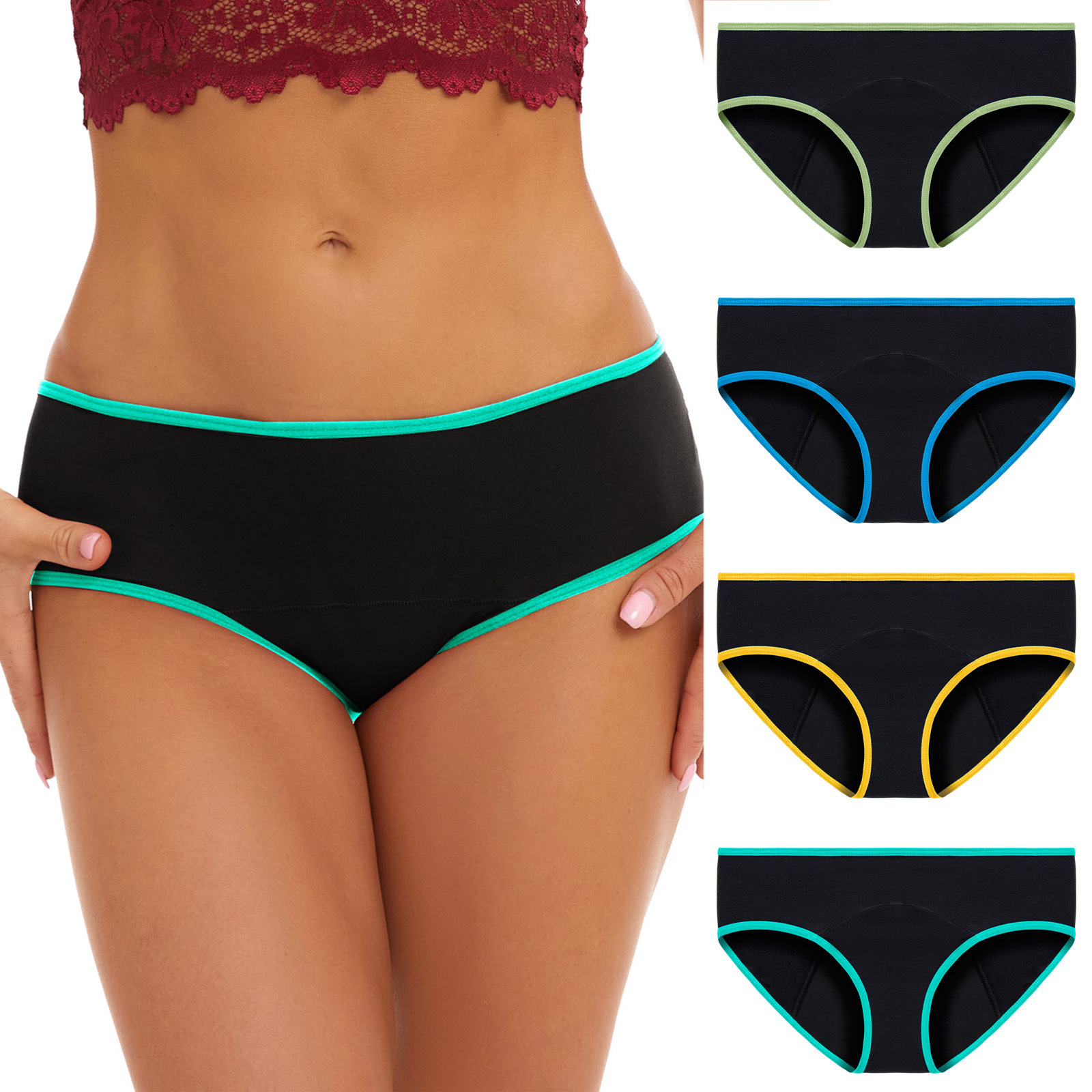 Picture of Foreign trade color side menstrual period underwear women's cross-border low waist plus size large flow three-layer menstruation period underwear