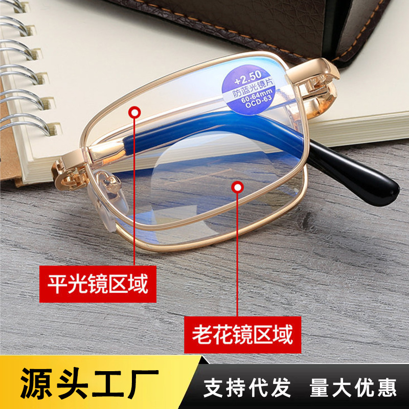 Picture of New Style Men's and Women's Looking Far Looking Near Dual Light Presbyopic Glasses Anti-Blue Light Presbyopic Glasses Foldable Portable Box Presbyopic Glasses