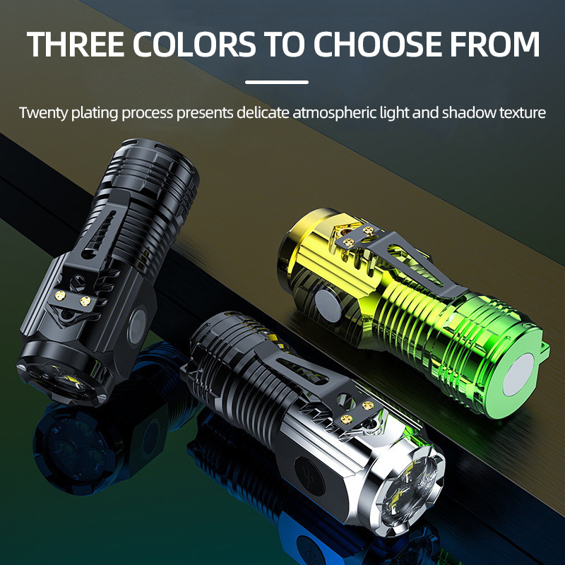 Cross-Border Bright Three-Eyed Monster Bright Flashlight with Pen Clip Magnetic Rechargeable Mini Flashlight