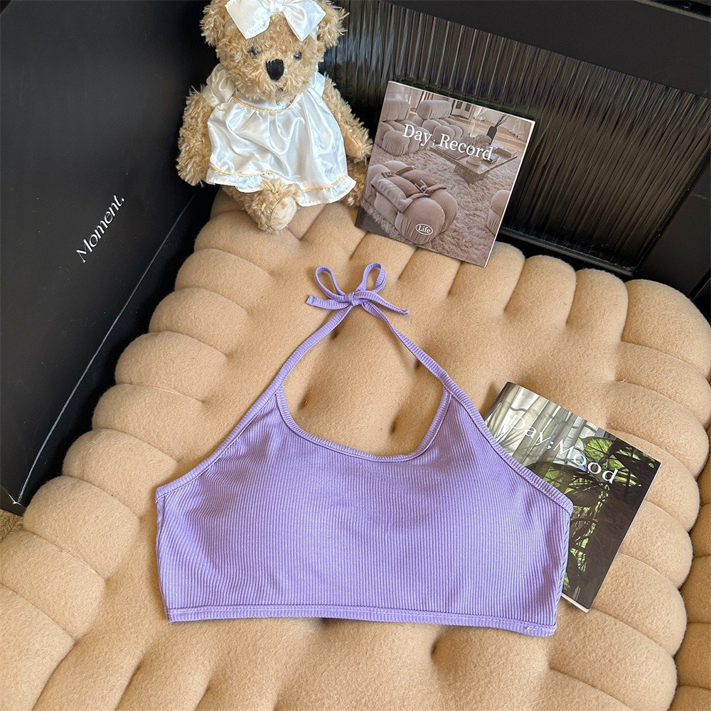Picture of With Chest Pad Short Hanging Neck Strap Vest Underwear Women's Hot Girl Beautiful Back Wrap Chest Sexy Tube Top with Base