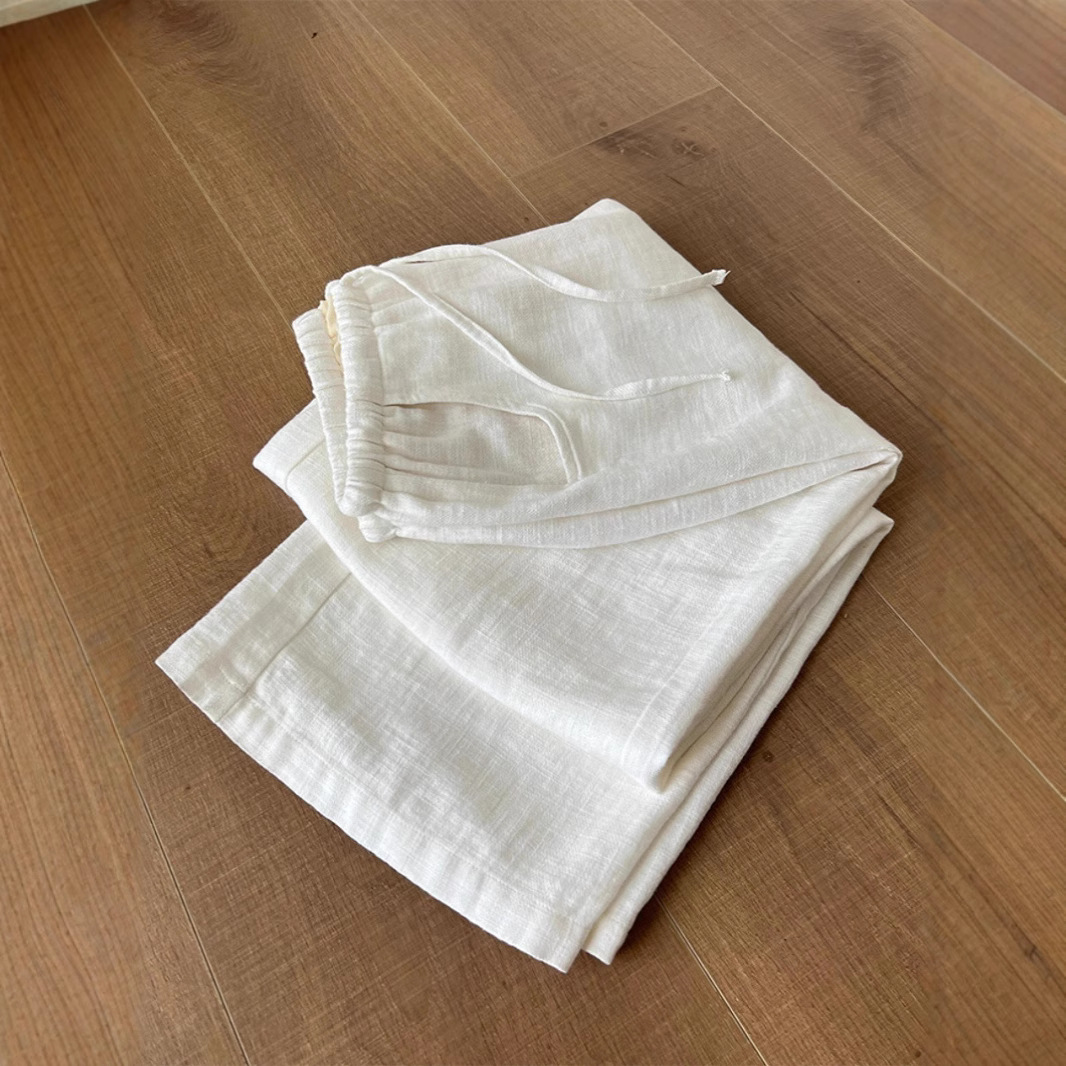 Personal Fei often recommend, giant show leg length!! Washed White Ramie Pants Flexible and Relaxed Linen Wide Leg Pants for Women