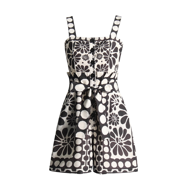 Picture of European and American Retro Casual Style 2025 Summer New Style Printed Sleeveless Button-Up Short Wide-Leg Jumpsuit for Women
