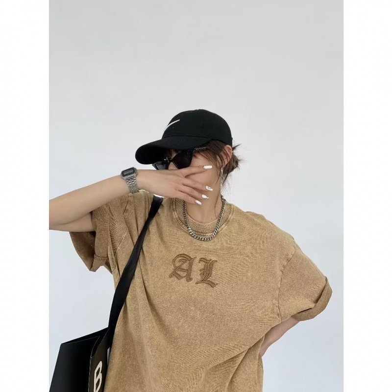 2024 Cross-border American Style Trendy Brand Letter Printed Short-sleeved T-shirt Women's Summer Ins Trendy Brand Loose Casual Top
