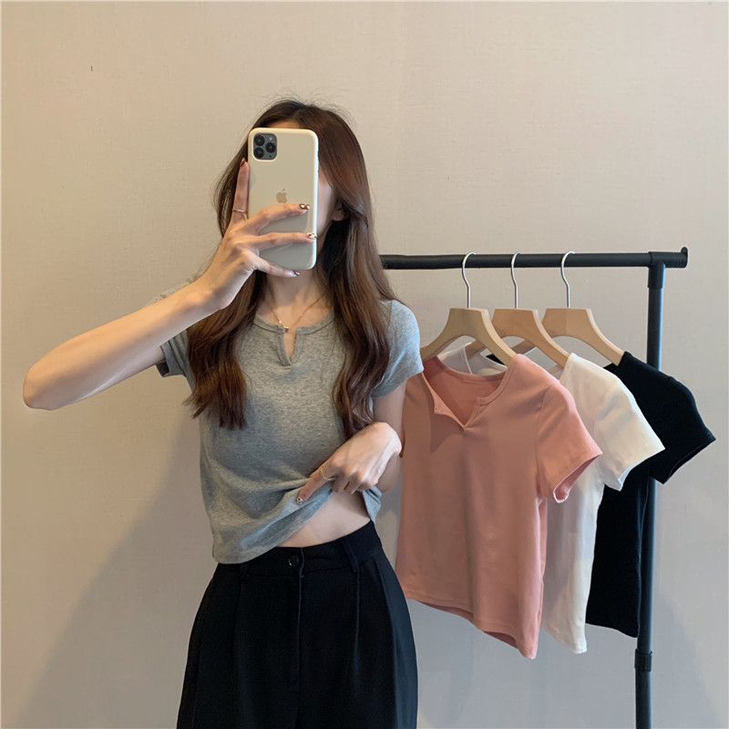 Picture of Short Women's Summer Design Sense Pink Slim-fit Navel Hot Girls Women's T-shirt Short-sleeved 2025 Summer New Clothes