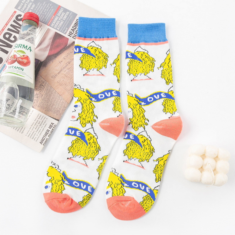 Picture of OLITA French Illustration Cartoon Artistic Plaid Women's High-rise Japanese Style Retro Casual Cute Socks Ins Trendy
