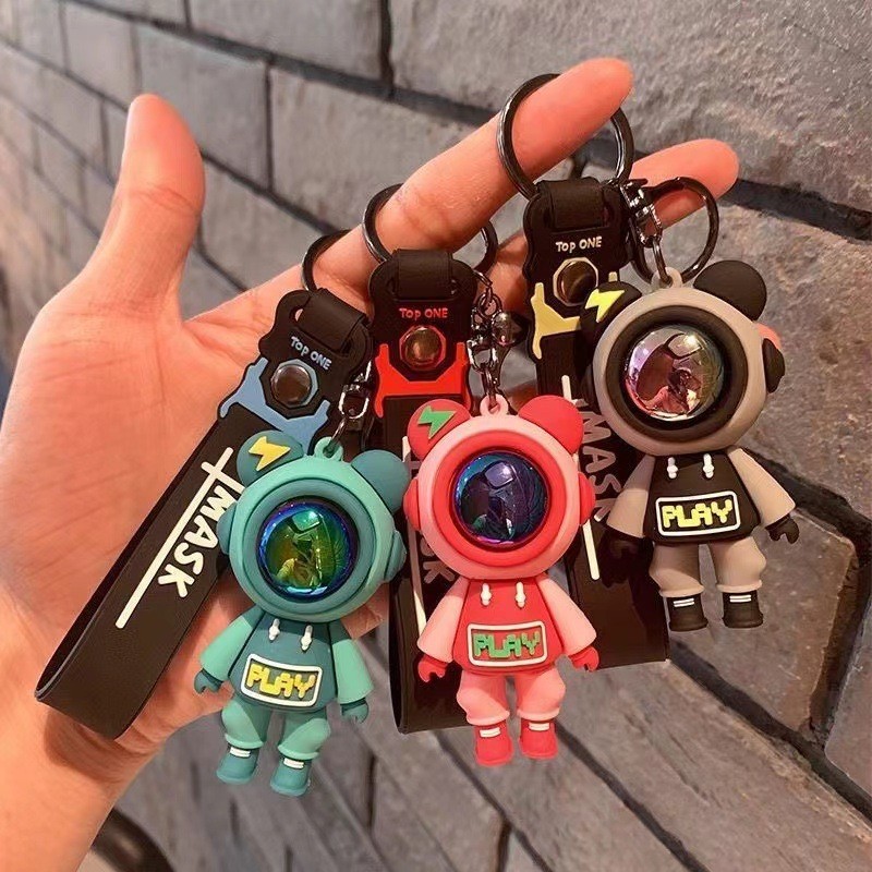 Net red mask lightning bear key chain cute tide play astronaut car key chain to sweep code push gift wholesale