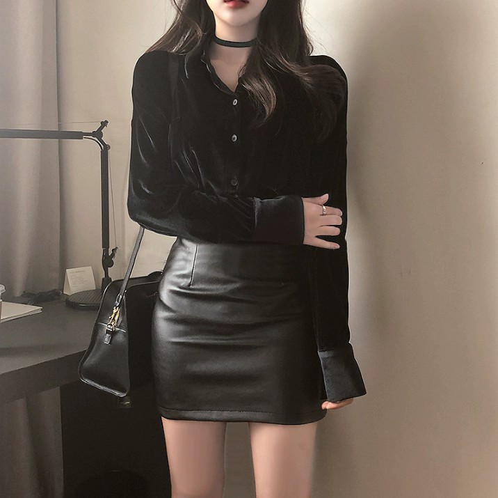 Sheath pu small leather skirt 2023 new black small professional ol ultra short skirt women's sexy tight skirt