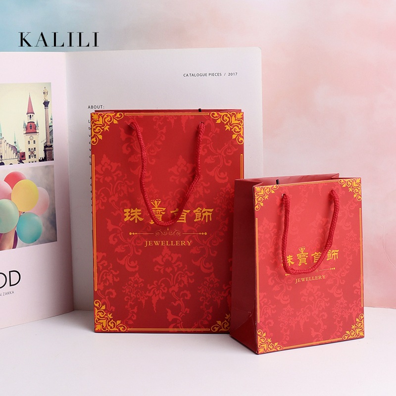 Jewelry Packaging Bag, Gift Bag, Shopping Paper Bag, Printed Red Handbag, Classical Retro Pattern Printed Logo