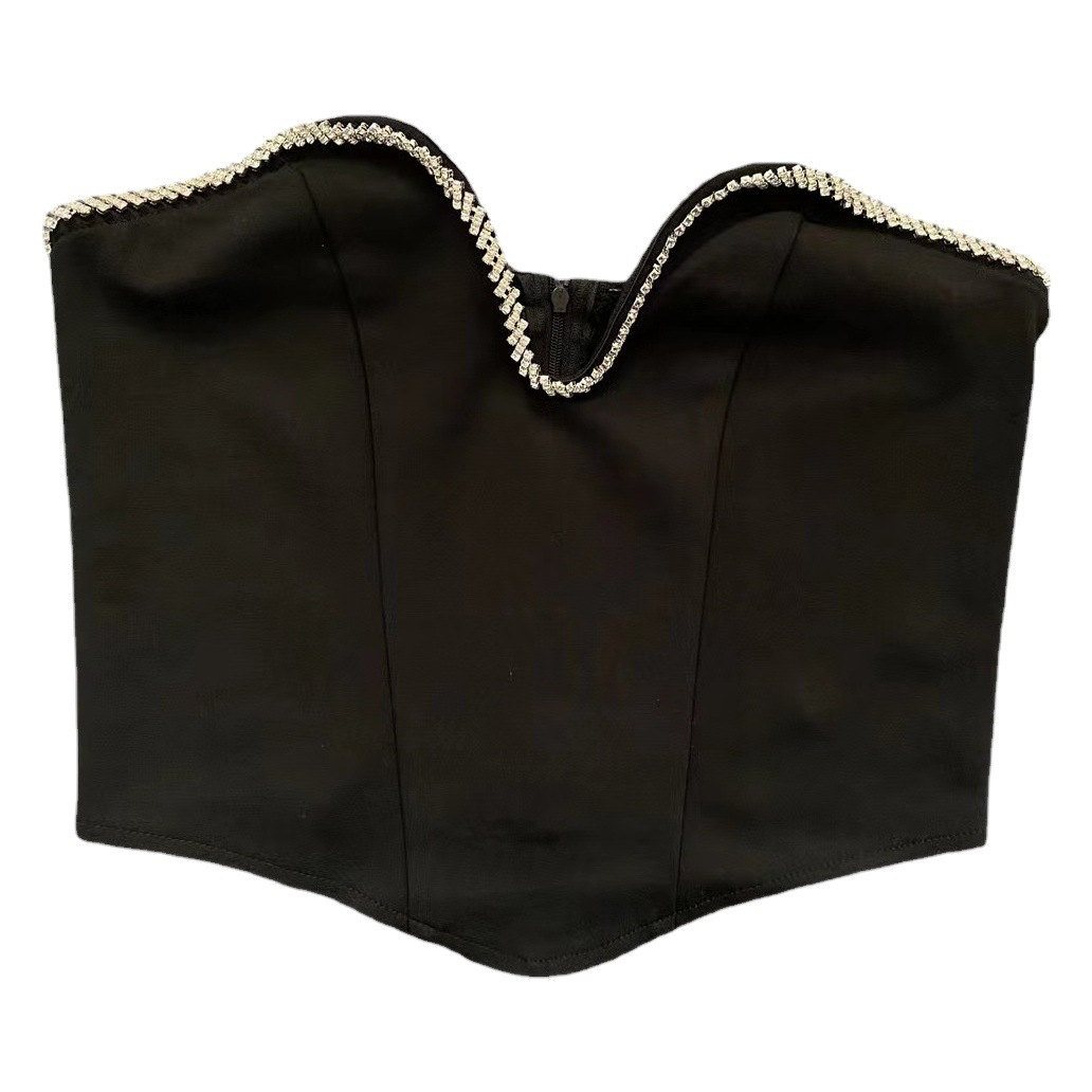 Cross-border e-commerce summer hot new super flash rhinestone trim tube top V waist trousers fashion commuter suit