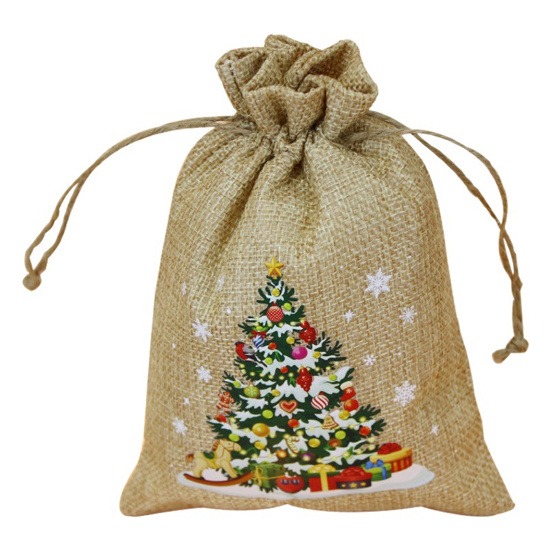 In stock drawstring drawstring linen bag wholesale Christmas linen gift bag suit candy gift decorations small cloth bag