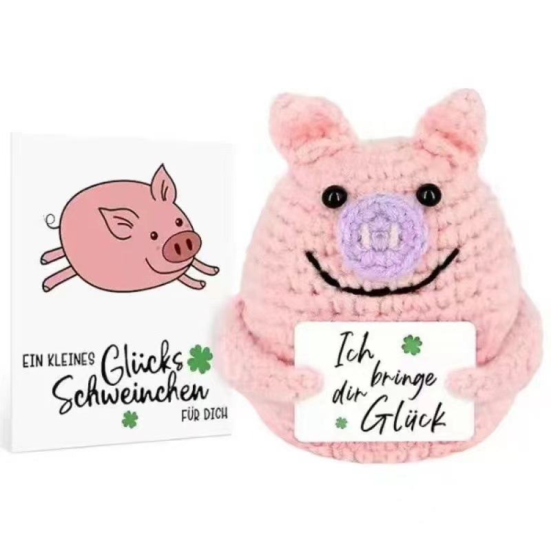 A Amazon handmade crocheted wool pink pig doll positive fun decompression knitting animal pig doll