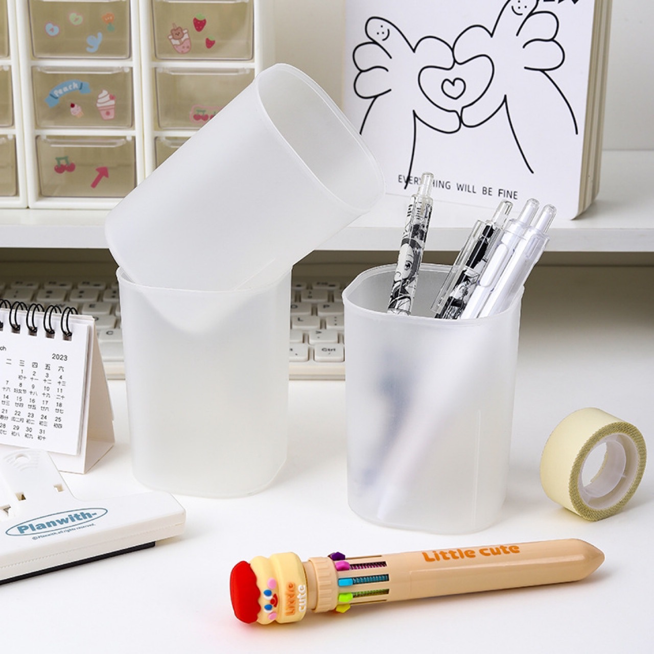 Picture of Pen Holder Transparent Frosted Ins Stationery Stationery Case Desktop Storage Student Creative Wholesale Plastic Simple Pen Holder