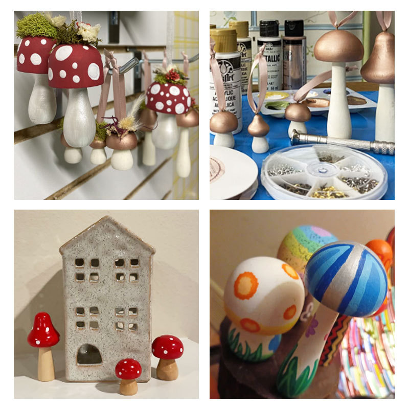 diy Creative Children's Painted Wooden Mushroom Original Wood Mushroom Mushroom Man Home Decoration Crafts Ornaments