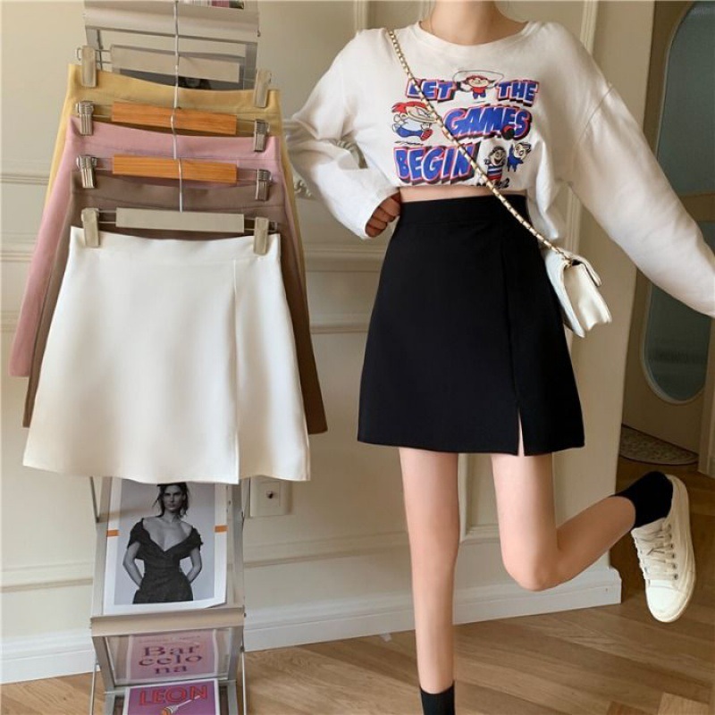 Black A- line Skirt Women's Summer 2022 New High Waist Split Short Skirt High-end Hip Suit Skirt